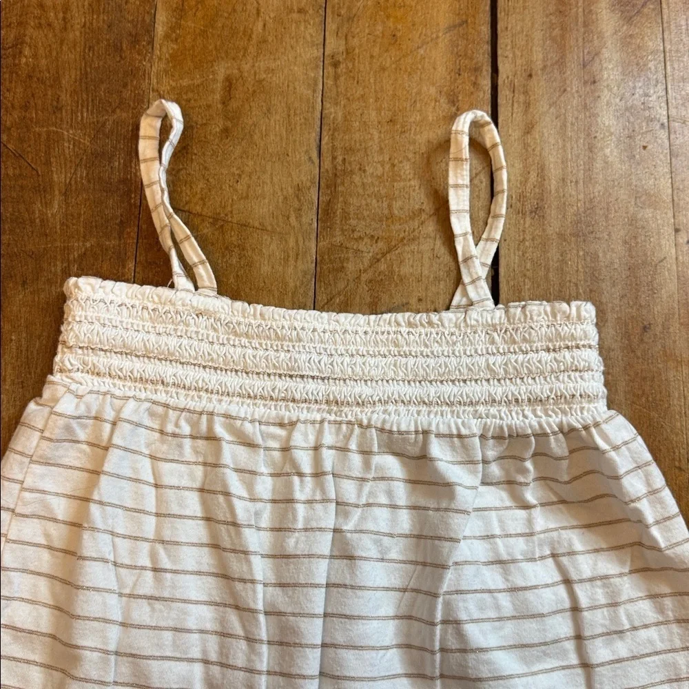 GAP cotton dress 5T white gold stripe spring summer ruched chest Easter